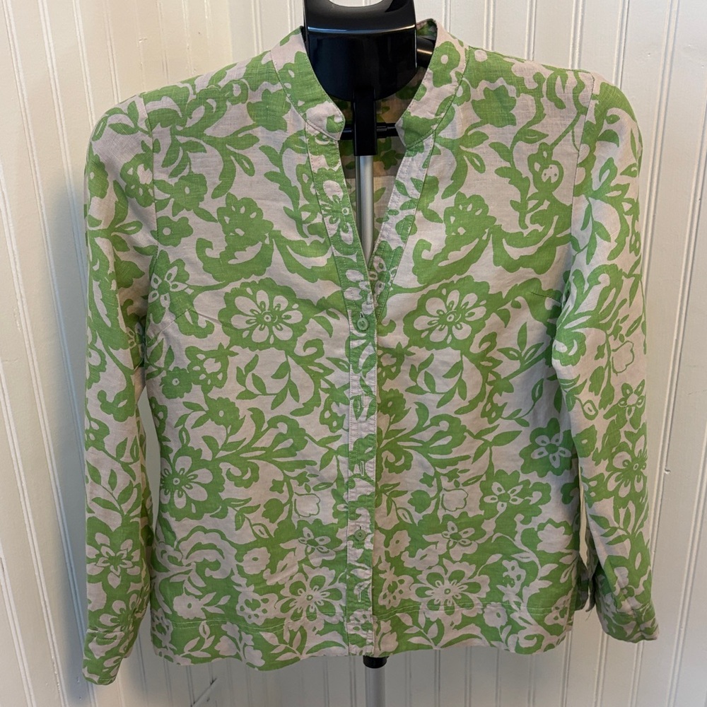 Linen Green Floral Women's shirt